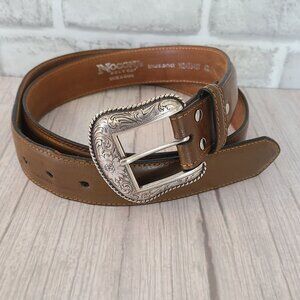 Nocona Western Leather Belt Engraved Buckle Mens 42 Chestnut